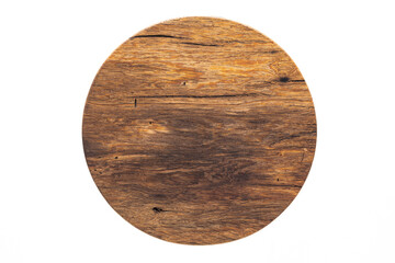 Wooden plate isolated on white background. Round handmade wooden pallets, round wooden cutting...
