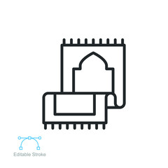 Mosque mat muslim prayer rug icon. Traditional Islamic, Arabic carpet for namaz praying.  Ramadan or Eid mubarak in outline style Editable stroke Vector illustration. design on white background EPS 10