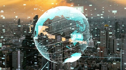 Global connection and the internet network modernization in smart city . Concept of future 5G...