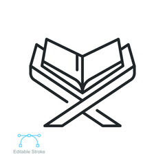 Reading the holy quran icon. Islamic worship, Muslim, Ramadan, Open and recite Alquran. Islamic religion book simple logo. Editable stroke outline Vector illustration design on white background EPS 10