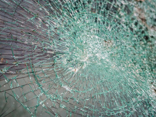 Cracked broken windshield from an accident
