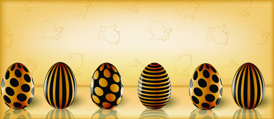 Row of golden eggs on a light beige background