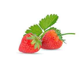 fresh stawberry whit leaves isolated on a white