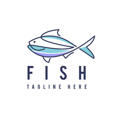 cool custom blue fish logo design vector isolated on white background