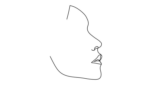 Continuous line Asian abstract portrait. Animation of single line woman face