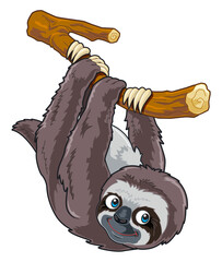 Sloth cartoon illustration cute face climbing tree