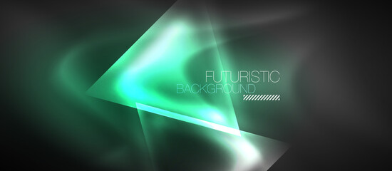 Neon geometric abstract background. Triangles with color glowing light effects in the dark. Vector illustration for covers, banners, flyers and posters and other