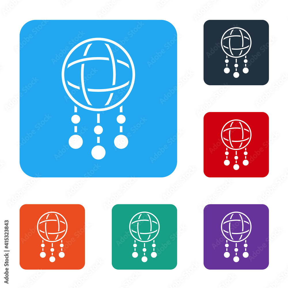 Poster white dream catcher with feathers icon isolated on white background. set icons in color square butto