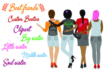 Best friends clipart Girls back view Custom girls 