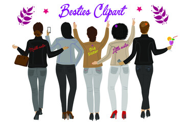 Best friends clipart Girls back view Custom girls  