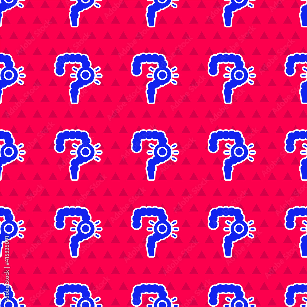 Poster blue gut constipation icon isolated seamless pattern on red background. bowel problems. vector.