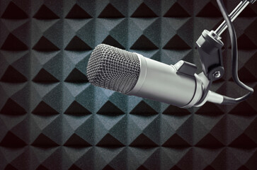 background with professional microphone and copy space