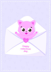 Cute vector cards with animals and hearts in honor of Valentine's Day. I love you. Celebration. For printing postcards, flyers, notebooks, paper