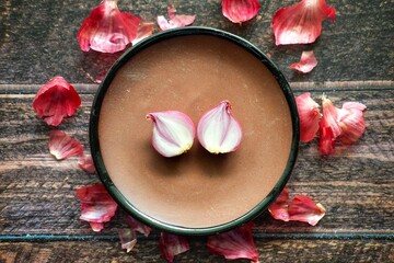 Close up of red onions.