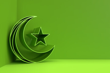 3D Render illustration of a Moon with Star Design. Eid Mubarak Celebration.