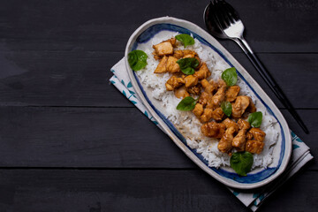 Japanese Food Style Teriyaki Chicken on Steamed Rice