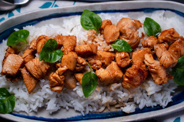 Japanese Food Style Teriyaki Chicken on Steamed Rice