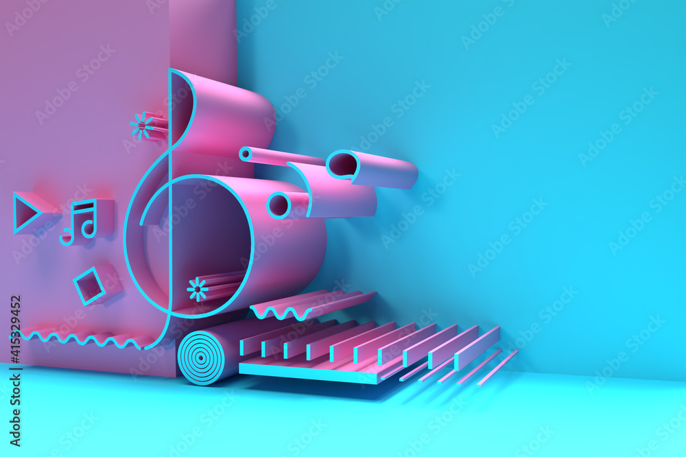 Wall mural 3d render abstract music note banner flyer poster 3d illustration design.