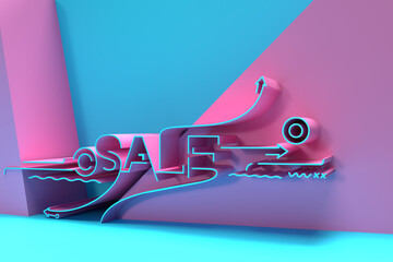 3D Render Abstract Sale Text Banner 3D Illustration Design.