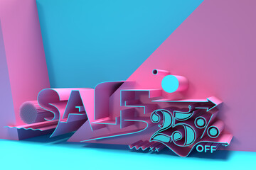 3D Render Abstract 25% OFF Sale Discount Banner 3D Illustration Design.