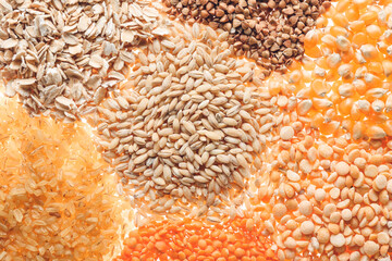 Different cereals as background, closeup