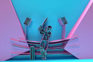 3D Render Concept of Batsman playing cricket - Championship, 3D art Design Poster illustration. - obrazy, fototapety, plakaty