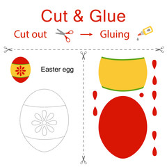 Cut and glue is the paper game for the development of preschool children. Cut parts of the image and glue on the paper. Easter egg. Vector illustration in flat style