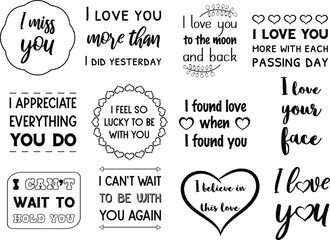Set of vector quotes about love and Romantic feeling. Design elements for Valentine's day