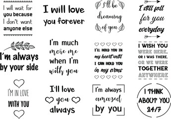 Fototapeta premium Set of vector quotes about love and Romantic feeling. Design elements for Valentine's day