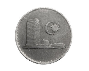 Malaysia ten sen coin on a white isolated background