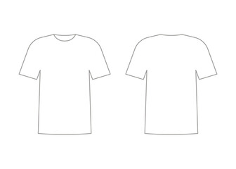Fototapeta premium Mens white t-shirt outline template with short sleeve. Shirt mockup in front and back view. Vector illustration