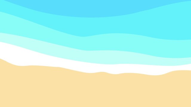Animated summer background. Waves on beach, aerial view in flat design. Loop footage