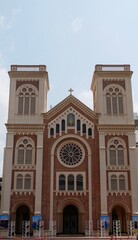 Fototapeta na wymiar February 16 2021 - Bangkok, Thailand : The architecture of Assumption Cathedral the principal Roman Catholic church of Thailand. 