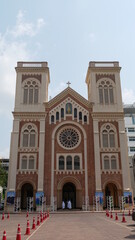 February 16 2021 - Bangkok, Thailand : The architecture of  Assumption Cathedral the principal Roman Catholic church of Thailand.
