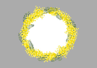 ミモザ アカシア リース 春のイラスト ドライフラワー 植物柄 Abstract Wall Mural Abstra Aoirokaeru