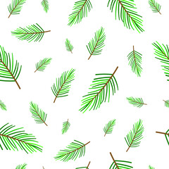 Coniferous branches seamless vector pattern. Christmas needles, forest, background, relaxation. Rest in the forest. For print, postcards, social media, textiles and fabrics.