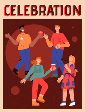Vector poster of Celebration. Happy people at party