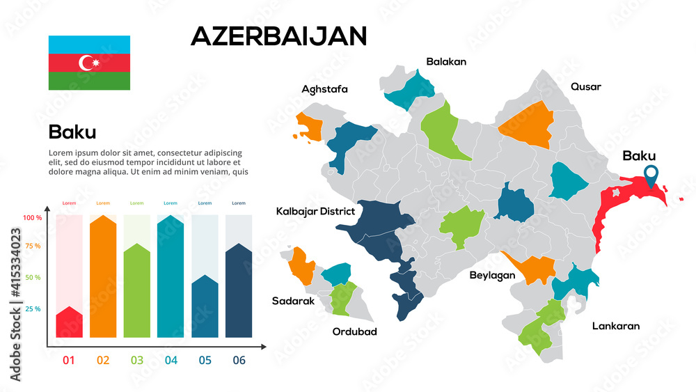 Poster azerbaijan map. vector image of a global map in the form of regions of azerbaijan regions. country f