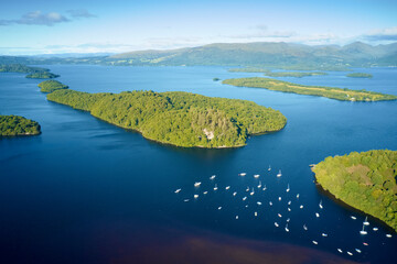 Aerial view of Balmaha Scottish village at Loch Lomond