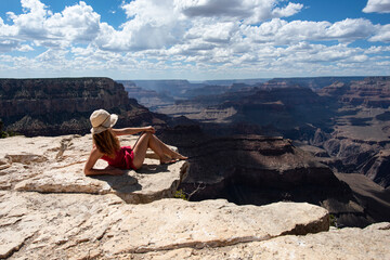 Fototapeta na wymiar Woman in Grand Canyon National Park. USA traveling. World national landmark.