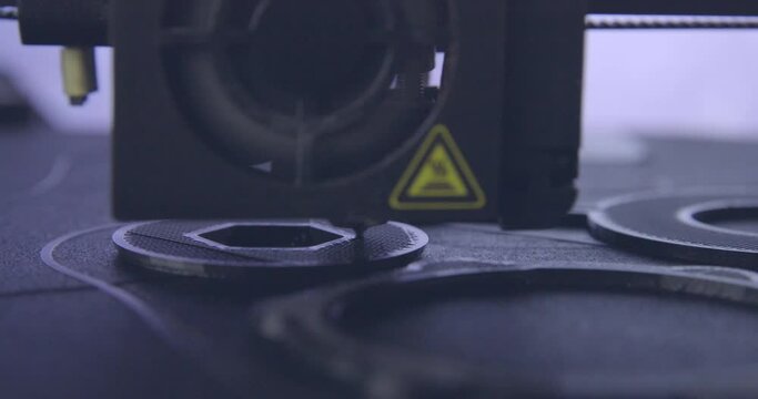 3D printer in process. Fused deposition modeling, FDM. PLA material. Additive technology for 3d printing. Futuristic technology.
