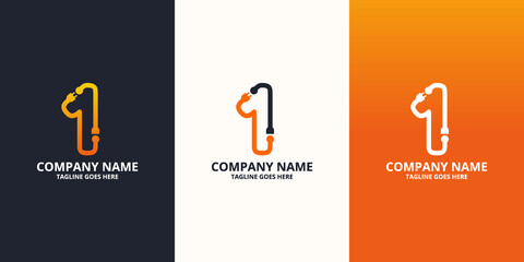 Electric initial number 1 Logo Icon Template. Illustration vector graphic. Design concept Electrical plug  With number symbol. Perfect for corporate, more technology brand identity