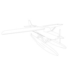 Airplane outline. Plane landing on the water. Vector illustration