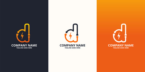 Electric initial letter D Logo Icon Template. Illustration vector graphic. Design concept Electrical plug  With letter symbol. Perfect for corporate, more technology brand identity
