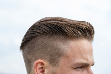 Obraz premium Hairdresser. Man hairstyle. Healthy male hair. Dandruff. Isolated.