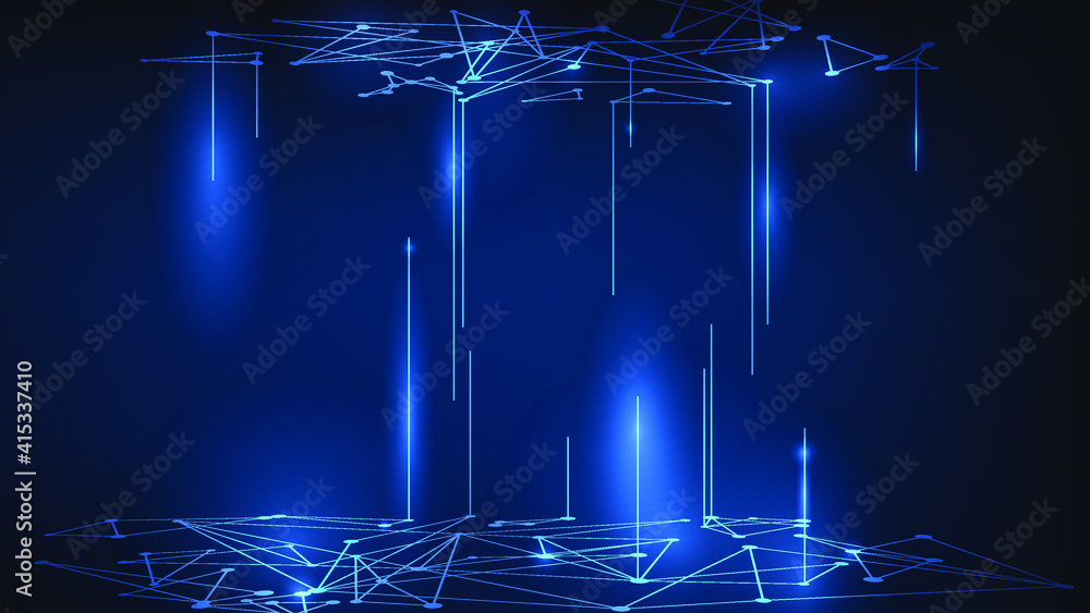 Poster technology background with small elements - triangular tech backdrop - futuristic wallpaper - blue a