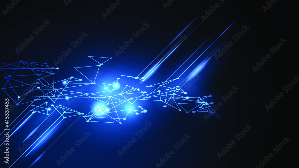 Poster technology background with small elements - triangular tech backdrop - futuristic wallpaper - blue a