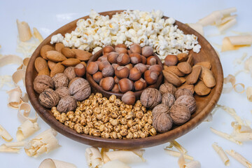 serving and serving dried fruits in handmade wooden bowls,lathe,