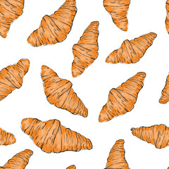 Vector seamless pattern, croissants on a white background.