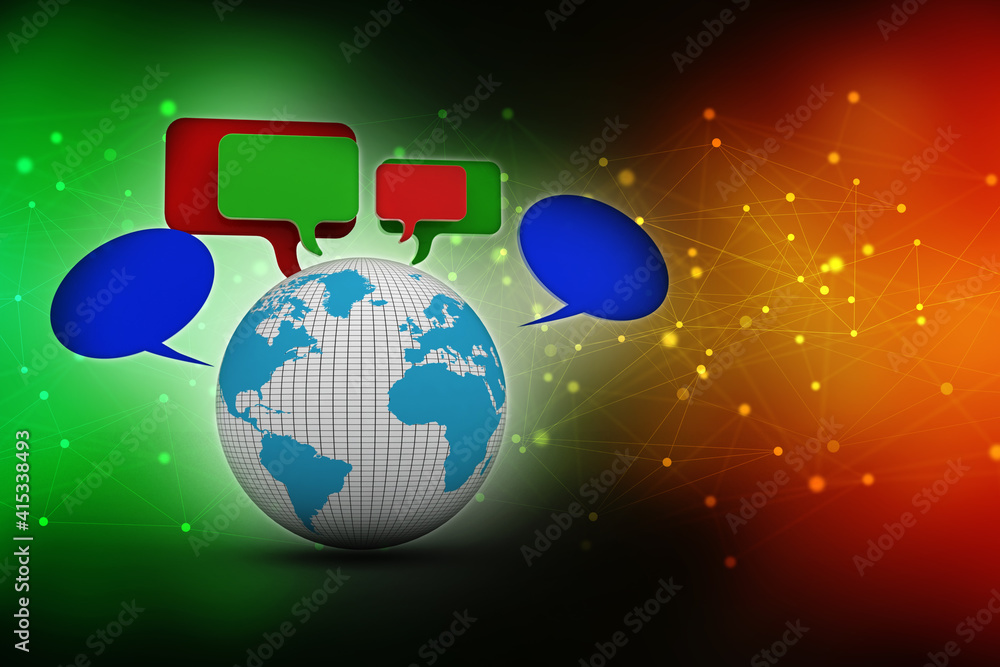 Poster 3d rendering chat box with globe